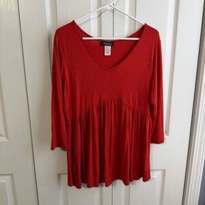 Adara red baby doll 3/4 sleeve blouse size medium